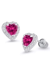 nice silver cubic zirconia heart July birthstone baby earrings 